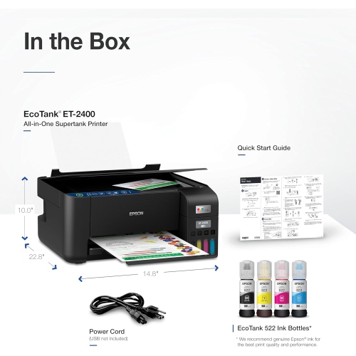 Epson EcoTank ET-2400 Wireless Colour All-in-One Cartridge-Free Supertank Printer with Scan and Copy – Easy, Everyday Home Printing