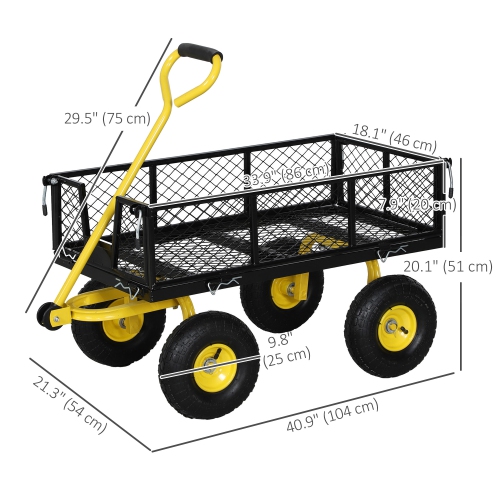 Outsunny Heavy Duty Garden Cart, Steel Utility Wagon Cart with Removable Sides to Convert into Flatbed, 10" Wheels, 180° Rotating Handle, 440lbs
