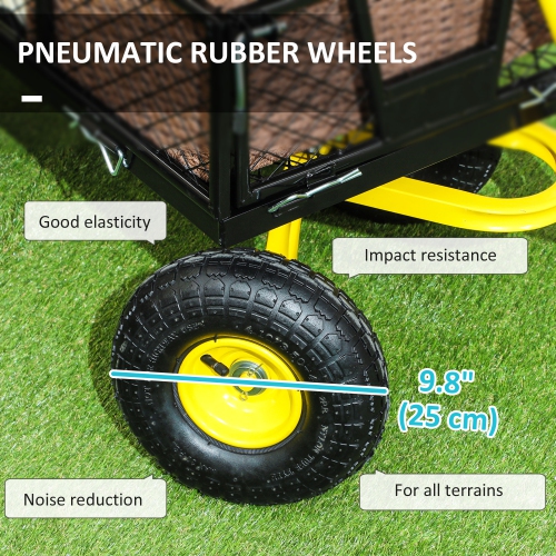 Outsunny Heavy Duty Garden Cart, Steel Utility Wagon Cart with Removable Sides to Convert into Flatbed, 10" Wheels, 180° Rotating Handle, 440lbs