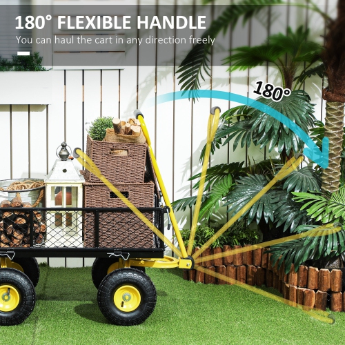 Outsunny Heavy Duty Garden Cart, Steel Utility Wagon Cart with Removable Sides to Convert into Flatbed, 10" Wheels, 180° Rotating Handle, 440lbs