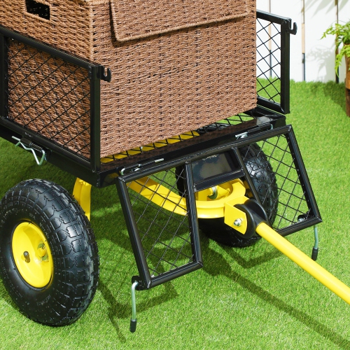 Outsunny Heavy Duty Garden Cart, Steel Utility Wagon Cart with Removable Sides to Convert into Flatbed, 10" Wheels, 180° Rotating Handle, 440lbs
