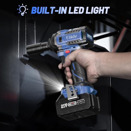 Elikliv Cordless Impact Wrench 1/2 inch, 500Ft-lbs Max Torque(650N.m), 21V 3000 RPM Power Impact Gun with 4 Sockets, 4000mAh Battery with Fast