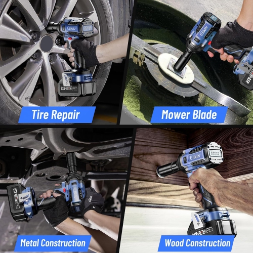 Elikliv Cordless Impact Wrench 1/2 inch, 500Ft-lbs Max Torque(650N.m), 21V 3000 RPM Power Impact Gun with 4 Sockets, 4000mAh Battery with Fast
