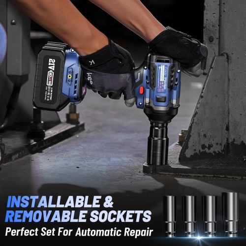 Elikliv Cordless Impact Wrench 1/2 inch, 500Ft-lbs Max Torque(650N.m), 21V 3000 RPM Power Impact Gun with 4 Sockets, 4000mAh Battery with Fast