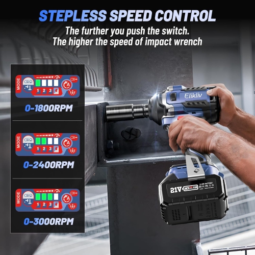 Elikliv Cordless Impact Wrench 1/2 inch, 500Ft-lbs Max Torque(650N.m), 21V 3000 RPM Power Impact Gun with 4 Sockets, 4000mAh Battery with Fast