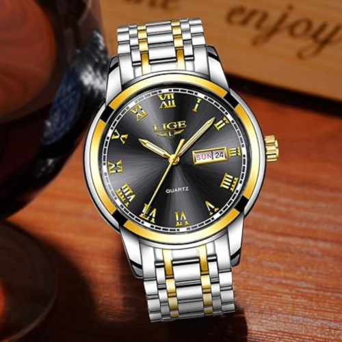 LIGE Mens Watches Fashion Waterproof Stainless Steel Analogue Quartz Watch Business Automatic Calendar Wrist Watch for Men
