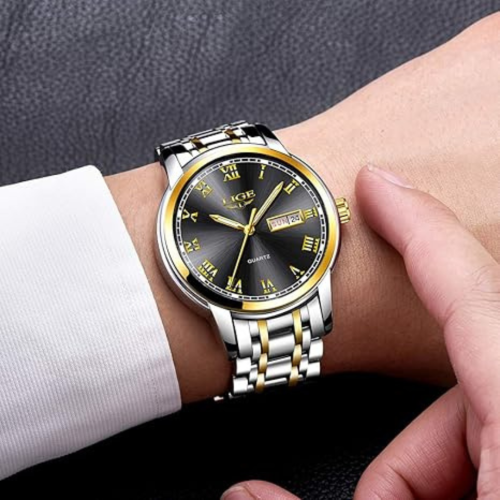 LIGE Mens Watches Fashion Waterproof Stainless Steel Analogue Quartz Watch Business Automatic Calendar Wrist Watch for Men