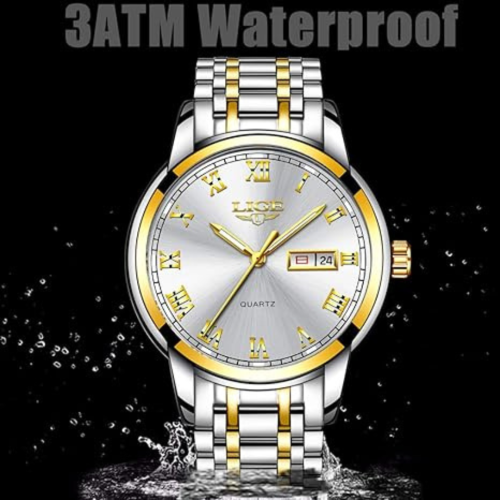 LIGE Mens Watches Fashion Waterproof Stainless Steel Analogue Quartz Watch Business Automatic Calendar Wrist Watch for Men