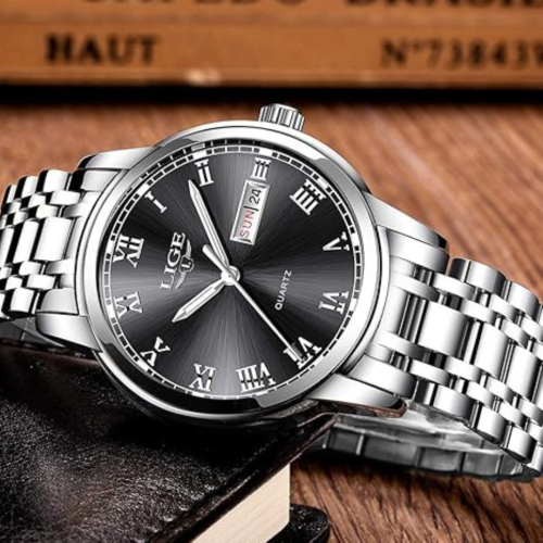 LIGE Mens Watches Fashion Waterproof Stainless Steel Analogue Quartz Watch Business Automatic Calendar Wrist Watch for Men