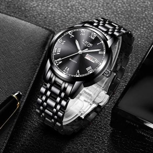LIGE Mens Watches Fashion Waterproof Stainless Steel Analogue Quartz Watch Business Automatic Calendar Wrist Watch for Men