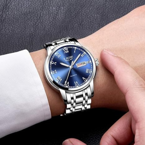 LIGE Mens Watches Fashion Waterproof Stainless Steel Analogue Quartz Watch Business Automatic Calendar Wrist Watch for Men