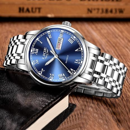 LIGE Mens Watches Fashion Waterproof Stainless Steel Analogue Quartz Watch Business Automatic Calendar Wrist Watch for Men