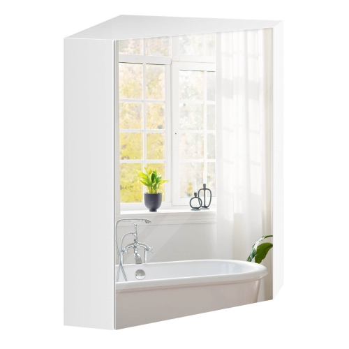 Image 1 de 10.. Armoire de rangement murale en coin pour médecine de 23,5&nbsp;po avec miroir de Costway