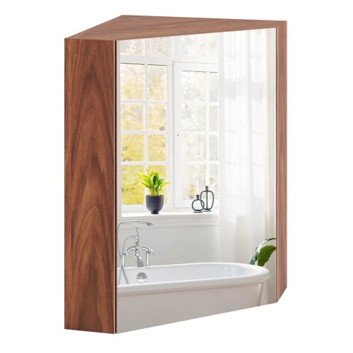 Image 1 de 10.. Armoire de rangement murale en coin pour médecine de 23,5&nbsp;po avec miroir de Costway