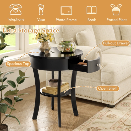 Costway 2-tier Side End Sofa Table Round Nightstand for Bedroom Living Room