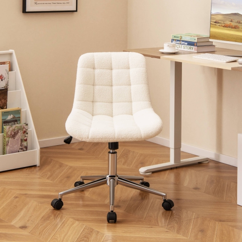 Costway Upholstered Armless Office Chair with Adjustable Height & Wheels for Small Spaces