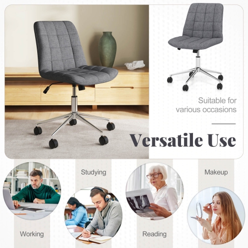 Costway Upholstered Armless Office Chair with Adjustable Height & Wheels for Small Spaces