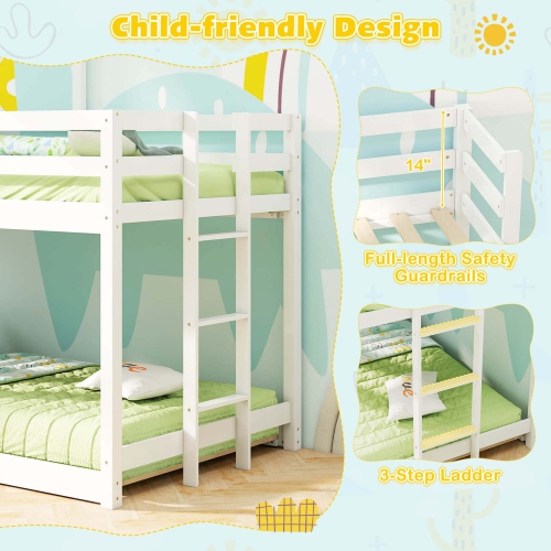 Costway House Bunk Bed Twin Over Twin with Built in Ladder Window & Safety Guardrail