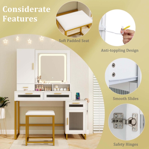 Ensemble coiffeuse moderne avec miroir et lumières Costway, 3 modes d'éclairage et luminosité réglable