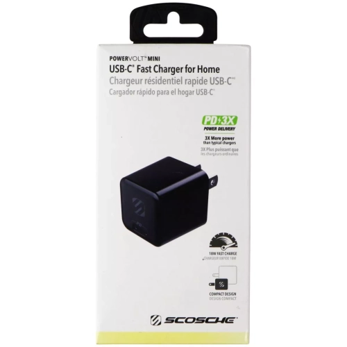 Chargeur rapide mini USB-C PowerVolt 18&nbsp;W de Scosche | Couleur&nbsp;: Noir