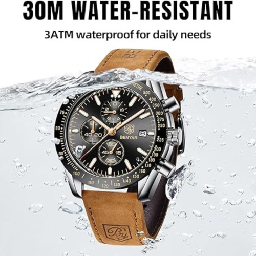 Mens Watches/Montre Homme Chronograph Analog Quartz Waterproof Wrist Watch for Men Business Casual Sport Date Dress Watch with Leather/Stainless