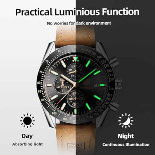 Mens Watches/Montre Homme Chronograph Analog Quartz Waterproof Wrist Watch for Men Business Casual Sport Date Dress Watch with Leather/Stainless