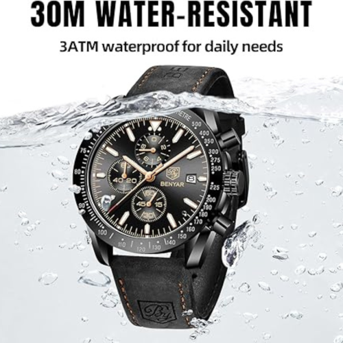 Mens Watches/Montre Homme Chronograph Analog Quartz Waterproof Wrist Watch for Men Business Casual Sport Date Dress Watch with Leather/Stainless