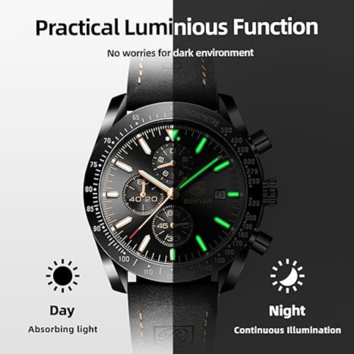 Mens Watches/Montre Homme Chronograph Analog Quartz Waterproof Wrist Watch for Men Business Casual Sport Date Dress Watch with Leather/Stainless