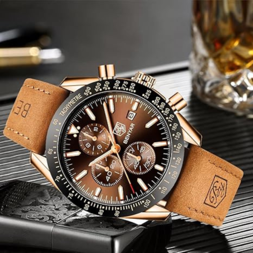 Mens Watches/Montre Homme Chronograph Analog Quartz Waterproof Wrist Watch for Men Business Casual Sport Date Dress Watch with Leather/Stainless