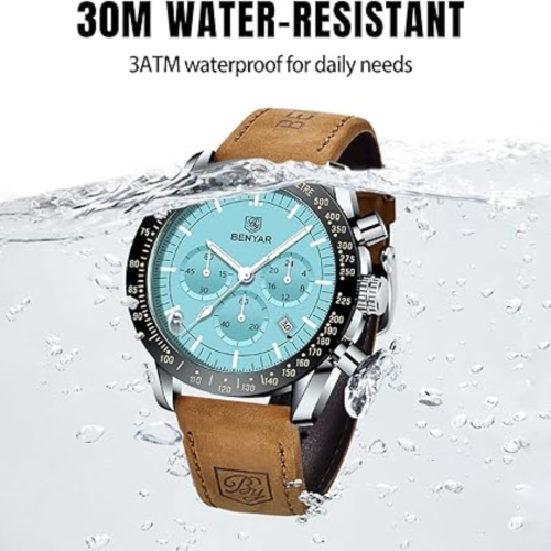 Mens Watches/Montre Homme Chronograph Analog Quartz Waterproof Wrist Watch for Men Business Casual Sport Date Dress Watch with Leather/Stainless