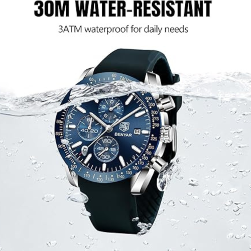 Mens Watches/Montre Homme Chronograph Analog Quartz Waterproof Wrist Watch for Men Business Casual Sport Date Dress Watch with Leather/Stainless