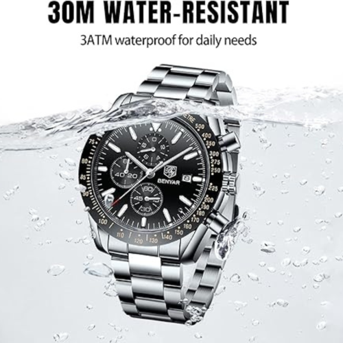 Mens Watches/Montre Homme Chronograph Analog Quartz Waterproof Wrist Watch for Men Business Casual Sport Date Dress Watch with Leather/Stainless