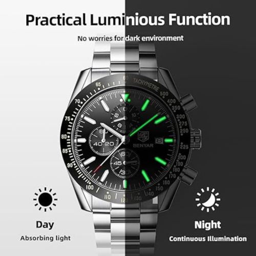 Mens Watches/Montre Homme Chronograph Analog Quartz Waterproof Wrist Watch for Men Business Casual Sport Date Dress Watch with Leather/Stainless