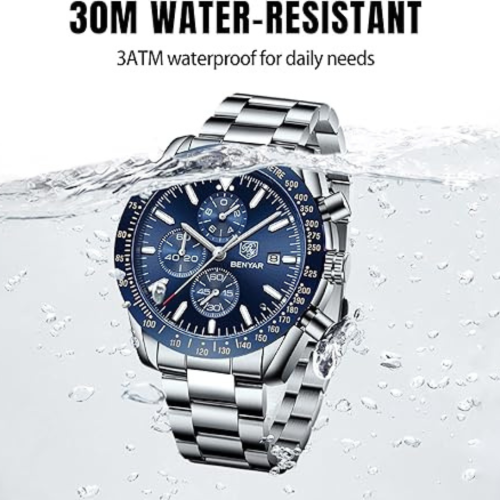 Mens Watches/Montre Homme Chronograph Analog Quartz Waterproof Wrist Watch for Men Business Casual Sport Date Dress Watch with Leather/Stainless