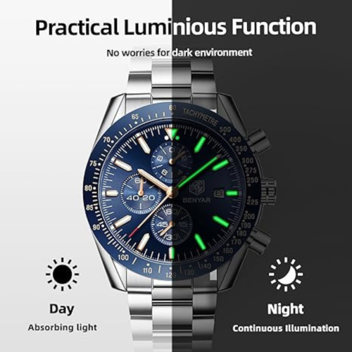 Mens Watches/Montre Homme Chronograph Analog Quartz Waterproof Wrist Watch for Men Business Casual Sport Date Dress Watch with Leather/Stainless