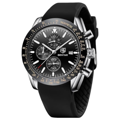 BENYAR  Mens Watches/montre Homme Chronograph Analog Quartz Waterproof Wrist Watch for Men Business Casual Sport Date Dress Watch \w Leather/stainless