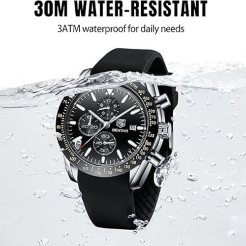 Mens Watches/Montre Homme Chronograph Analog Quartz Waterproof Wrist Watch for Men Business Casual Sport Date Dress Watch with Leather/Stainless