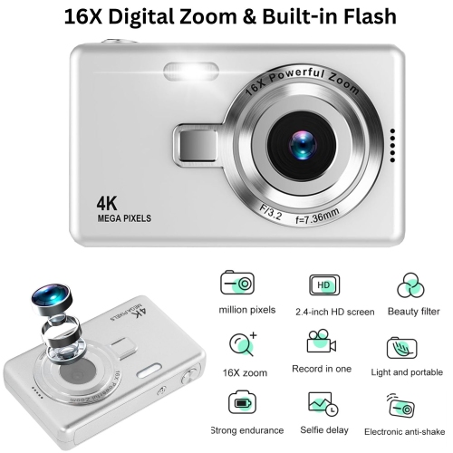 MAKATA Kid's 4K Digital Camera and Video Recorder 48MP 16X Zoom 1080P HD Vlogging Point and Shoot Camera 32GB Memory Card, Gift for Kids, Teens,
