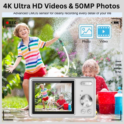 MAKATA Kid's 4K Digital Camera and Video Recorder 48MP 16X Zoom 1080P HD Vlogging Point and Shoot Camera 32GB Memory Card, Gift for Kids, Teens,