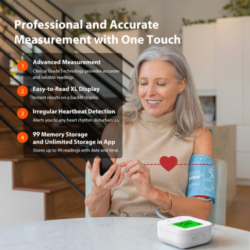 iHealth Track Smart Upper Arm Blood Pressure Monitor – Bluetooth Compatible, Wide Range Cuff, Accurate Readings, Smartphone App Integration, Portable