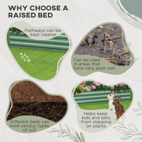 Outsunny Raised Garden Bed, 6' x 3' x 1' Large Metal Planter Box with 2 Trellis Tomato Cages for Climbing Vines, Vegetables, Flowers, Light Green