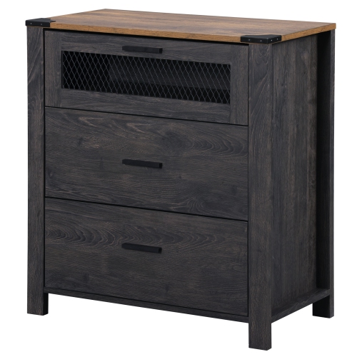WAMPAT Nightstand with Drawers,Tall 3 Drawer Bedside Table for Bedroom,End Tables with Chest of Drawers for Living Room,Dark Walnut and Black