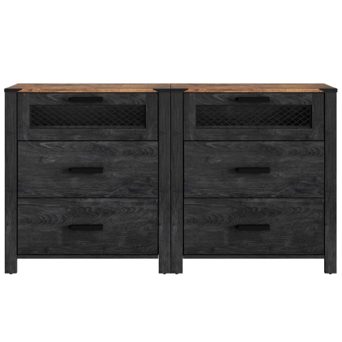 WAMPAT Tall Nightstand Set of 2 with Drawers,6 Drawer Bedside Table for Bedroom,End Tables with Chest of Drawers for Living Room,Dark Walnut and Black