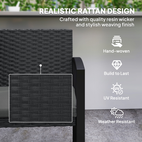 Outsunny 2 Seater Wicker Outdoor Bench, 37.4" Rattan Garden Bench with Cushion, Outdoor Loveseat with Armrests, Galvanised Steel Frame for Patio,