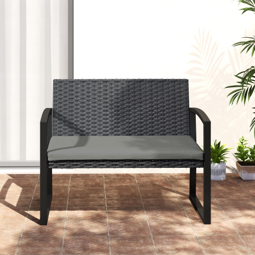 Outsunny 2 Seater Wicker Outdoor Bench, 37.4" Rattan Garden Bench with Cushion, Outdoor Loveseat with Armrests, Galvanised Steel Frame for Patio,