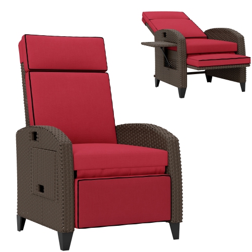 Fauteuil inclinable extérieur Outsunny avec coussin, chaise longue de patio inclinable en osier de polyéthylène avec repose-pieds réglable, accoudoir