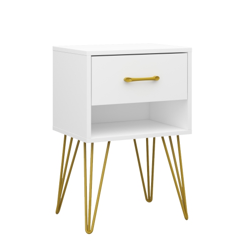 HOMSEE  Modern Nightstand With Accents And Spacious Storage for Bedroom Or Living Room (15.6" W X 11.8" D X 23.6" H), White In Gold