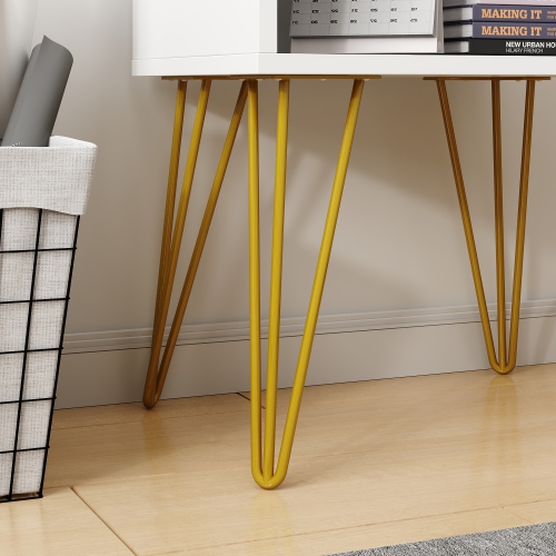 Homsee Modern Nightstand with Gold Accents and Spacious Storage for Bedroom or Living Room ,White