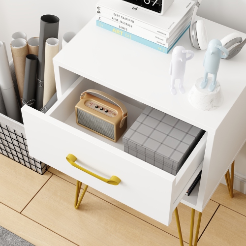 Homsee Modern Nightstand with Gold Accents and Spacious Storage for Bedroom or Living Room ,White
