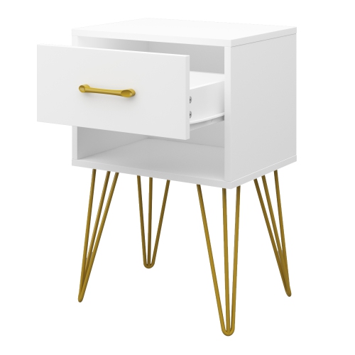 Homsee Modern Nightstand with Gold Accents and Spacious Storage for Bedroom or Living Room ,White